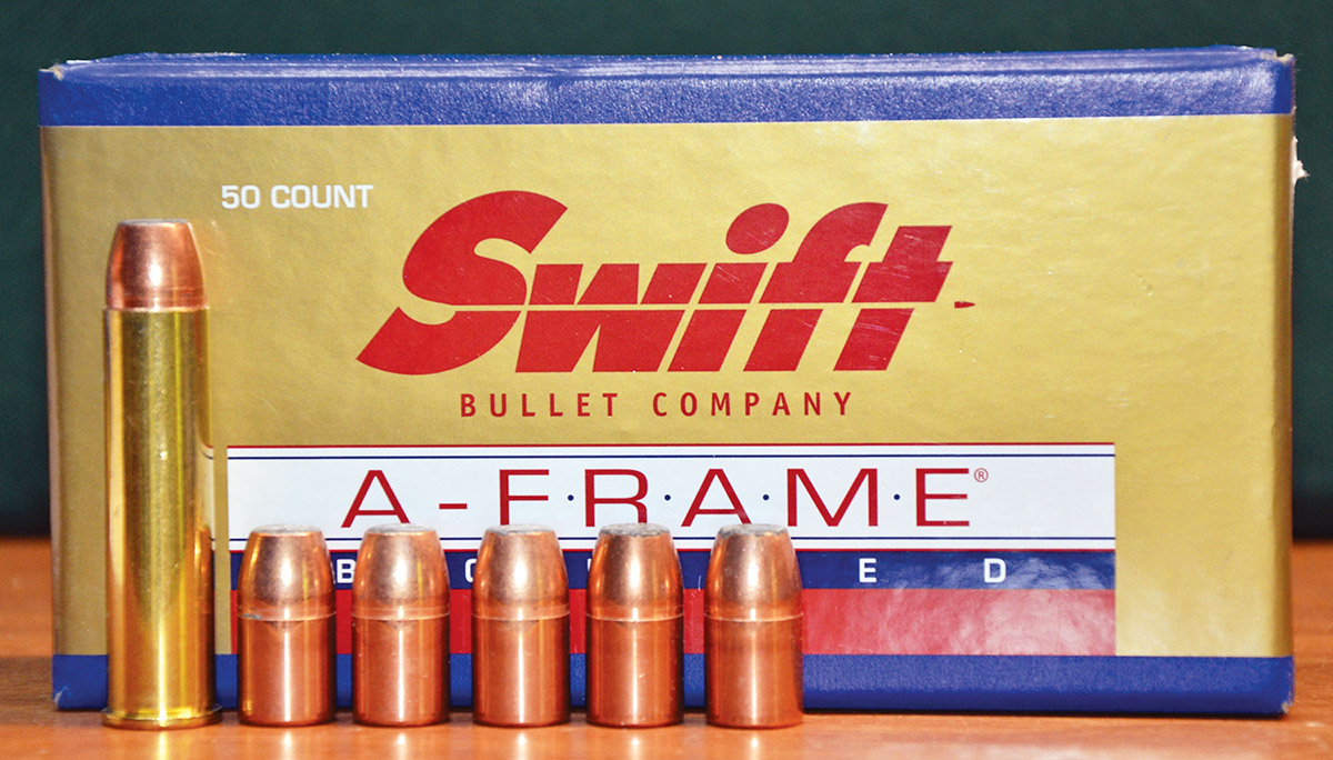The Swift 450-grain A-Frame bullet will do a good job of handling all game ranging from whitetail deer to the biggest brown bear making tracks on an Alaskan alder thicket.